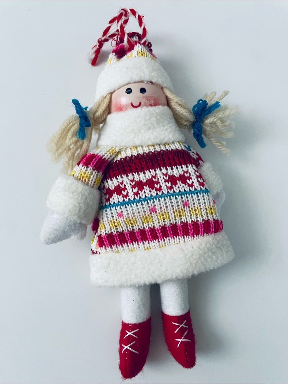 Target Holiday Plush Girl Ornament - White & Pink with Blue Accents